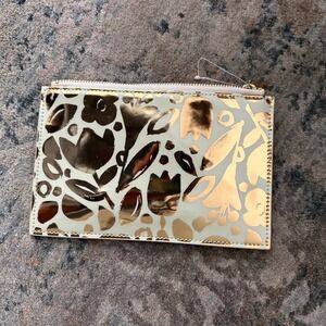 Kate Spade New York Metallic Gold Floral Patent‎ Pencil Case Cream Pink Interior